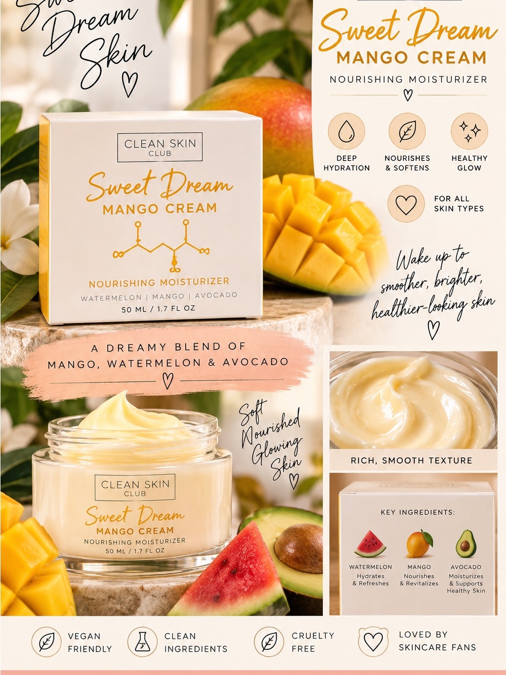 Clean Skin Club Sweet Dream Mango Cream - Nourishing Moisturizer (yellow)